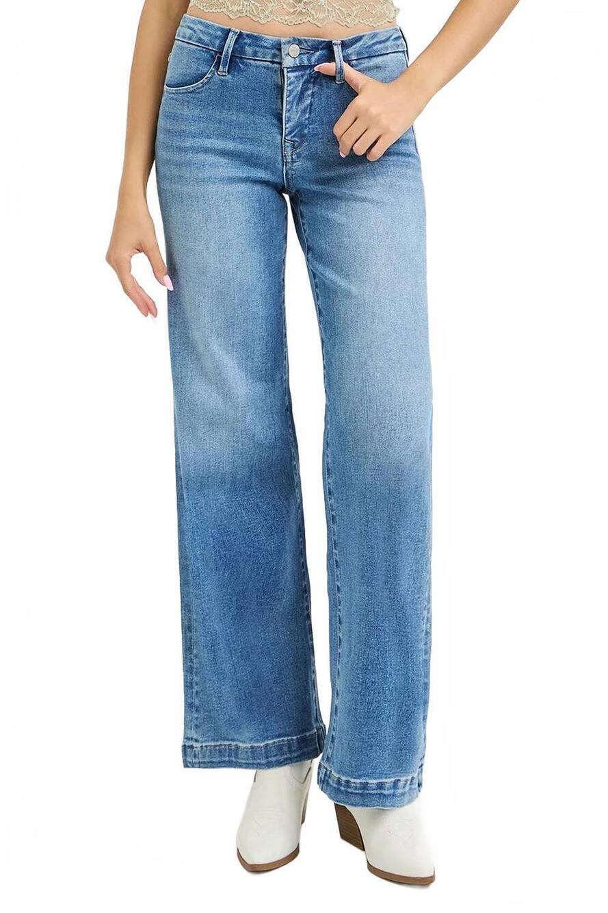 NEW RISEN tummy control mid rise wide straight jeans in blue